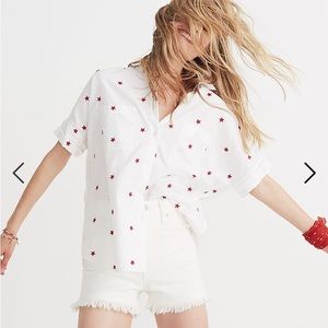 Madewell star embroidered courier shirt short sleeve red white blouse